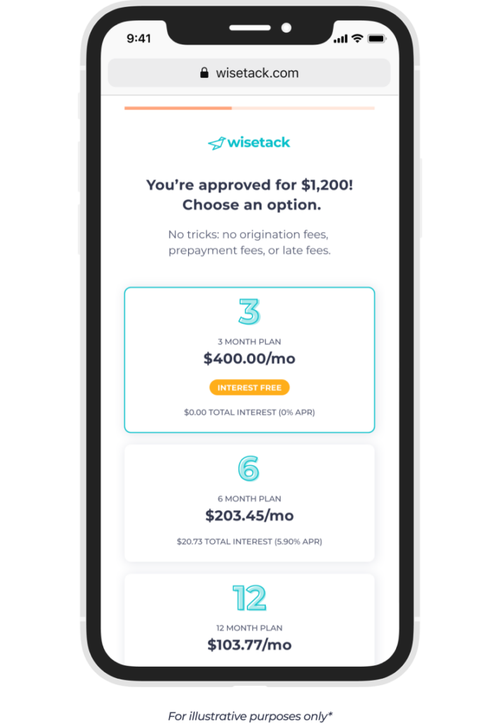 Wisetack product offer screen